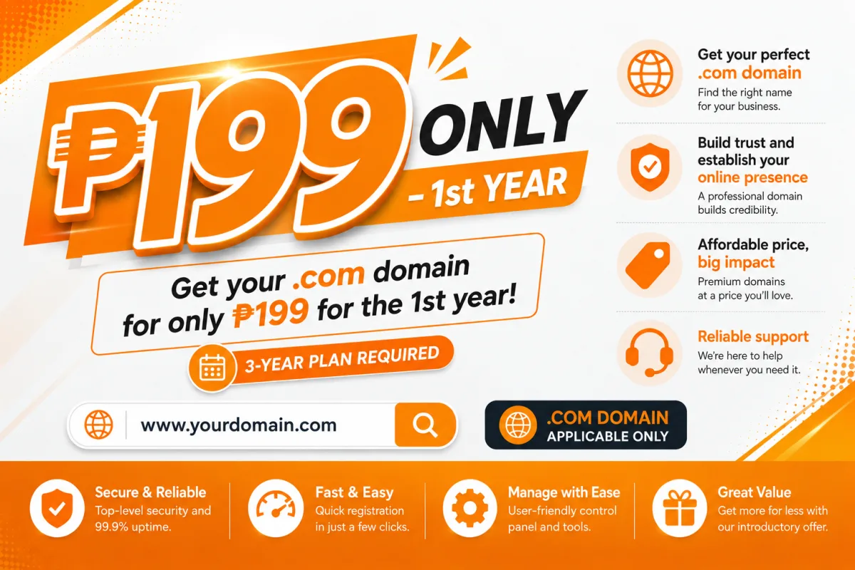 Get your domain for only ₱199 for the 1st year!