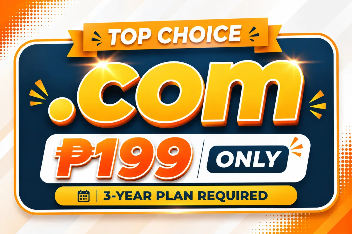 Top choice: a .COM for ₱199 only — introductory price on a three-year registration
